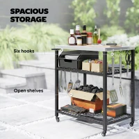 Outsunny Outdoor Grill Cart with Stainless Steel Top, Two-Shelf Pizza Oven Stand, Food Prep Table on Wheels, Black(m-5)