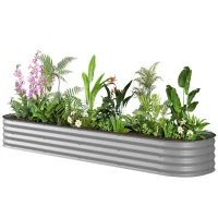 Outsunny 7.9 x 2 x 1ft Galvanized Raised Garden Bed Kit, Metal Planter Box with Safety Edging, Silver(m-2)