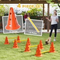 PawHut Dog Agility Hurdle Cone Set, Adjustable Obstacle Course Equipment with 8 Cones & 8 Poles, Carry Bag, Orange(m-4)
