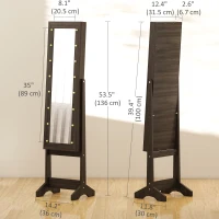 HOMCOM Free Standing Armoire Organizer, Lighted Mirrored Jewelry Cabinet w/ Angle Adjustable & 16 LED Lights, Dark Brown(m-3)