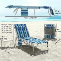 Outsunny Tanning Chair with Face Hole and Side Table, Folding Outdoor Lounge Chair with Carry Straps, Side Pocket, Blue Stripe(m-3)