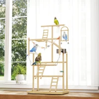 PawHut Bird Playground, 4 Layer Wooden Play Stand with Ladders, Chain Toy, Stainless Steel Cups and Tray for Small Birds(m-9)