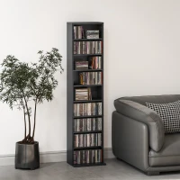 HOMCOM Media Storage Cabinet, 9-Tier Tall Narrow DVD Shelf with 6 Adjustable Shelves, Black(m-8)