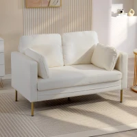 HOMCOM Loveseat Sofa, 55" Small Sofa Couch with 2 Pillows, Metal Legs for Living Room, Bedroom, Apartment, Cream White(m-8)