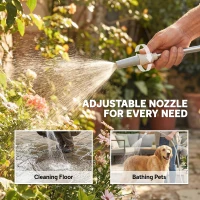 Outsunny Hose Reel Cart with Wheels, 1/2" x 148ft Garden Hose Reel with 2 Patterns Nozzle, Faucet Adaptors, Rewind Handle, Grey(m-7)