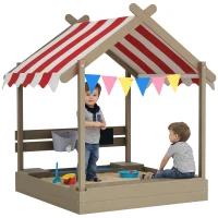 Outsunny Outdoor Wooden Sandbox with Cover for 3-7 Years Old, Backyard, Grey(m-11)