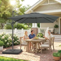 Outsunny 8' x 8' Offset Cantilever Patio Umbrella with Base Weights, UPF50+ Cantilever Parasol with 360° Rotation, Dark Grey(m-8)
