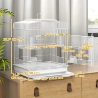 PawHut 23" Bird Cage, Finches Canaries, Parrot Cage with Doors Perches, 2 Feeder Pet Supplies, White(m-3)
