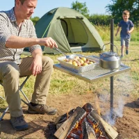 Outsunny Swivel Campfire Grill, 360° Adjustable Heavy Duty Chrome-Plated Steel Campfire Cooking Grate, Silver(m-1)