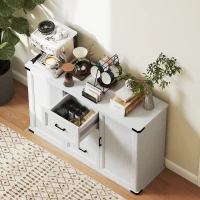 HOMCOM Sideboard with 3 Drawers and 2 Doors, 47" Buffet Cabinet with Adjustable Shelves for Kitchen, White Wood Grain(m-10)