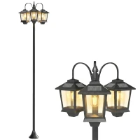 Outsunny 74" 3-Head Solar Lamp Post Light, Waterproof LED Solar Light Posts with Automatic Dusk-to-Dawn Sensor, IP44 Waterproof(m-11)