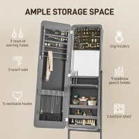 HOMCOM Standing Mirror Jewelry Cabinet, Jewelry Storage Cabinet with LED Lights and Angle Adjustable Full Length Mirror, Grey(m-7)