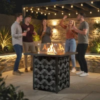 Outsunny Propane Fire Pit Table, 28 Inch Gas Fire Pit with Explosion-Proof Net and Glass Wind Guard, Gas Tank Holder(m-10)