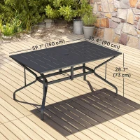 Outsunny Rectangle Patio Dining Table with Umbrella Hole, Outdoor Dining Table for 6 with Steel Frame for Garden, Balcony, Black(m-3)