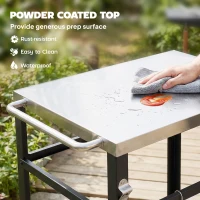 Outsunny Outdoor Grill Cart with Stainless Steel Tabletop, 2-Tier Kitchen Prep Station with Hooks, Lockable Wheels, Black(m-4)