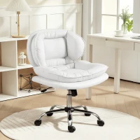 HOMCOM Criss Cross Chair, Swivel Wide Office Chair with Leathaire Upholstery, Tilting, No Arm, White(m-8)