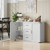 HOMCOM Sideboard with 3 Drawers and 2 Doors, 47" Buffet Cabinet with Adjustable Shelves for Kitchen, White Wood Grain(m-1)