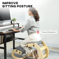 HOMCOM Ergonomic Kneeling Chair, Adjustable Rocking Wood Kneeling Stool, Desk Chair, Improve Posture, Grey(m-4)