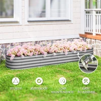 Outsunny 7.9 x 2 x 1ft Galvanized Raised Garden Bed Kit, Metal Planter Box with Safety Edging, Silver(m-7)