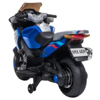 Aosom 12V Kids Electric Motorcycle with Training Wheels, Battery Power Ride on Motorbike, High-Traction at 3.7 Mph Top Speed, with Light Music, Blue(m-12)