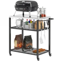 Outsunny Outdoor Grill Cart with Stainless Steel Top, Two-Shelf Pizza Oven Stand, Food Prep Table on Wheels, Black(m-2)
