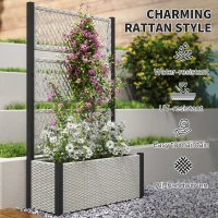 Outsunny Wicker Outdoor Planter with Trellis, 58" Standing Garden Bed with Liner, Drainage Holes for Climbing Plants, Mixed Grey(m-7)