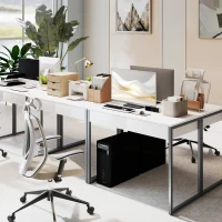 HOMCOM High Gloss Home Office Desk, 39" x 20" Computer Desk with 2 Drawers for Small Spaces, White and Grey(m-7)