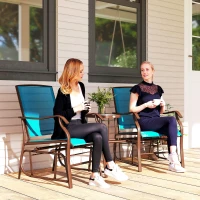 Outsunny Outdoor Glider Chair with Table, 2-Seat Patio Glider Loveseat with Breathable Mesh Fabric, Blue(m-8)