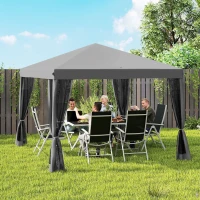 Outsunny 10' x 10' Pop Up Canopy Tent Gazebo, Foldable Canopy Tent with Zipper Mesh Sidewalls, Light Grey(m-7)