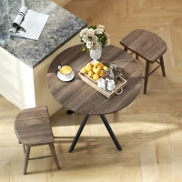 HOMCOM 31.5" Industrial Round Dining Table - Distressed Dark Brown(m-10)