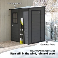 Outsunny 4'x5' Garden Storage Shed, Lean to Shed, Lockable Garden Tool Storage House with Window, Vent, Dark Grey(m-4)