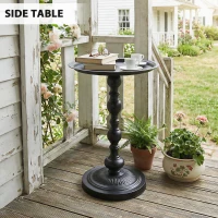 Outsunny 15.4" Round Outdoor Side Table, Tray Top Metal Patio Table with Retro Column Base for Indoor, Balcony, Garden, Black(m-7)