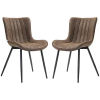 HOMCOM Dining Chairs Set of 2, PU Leather Upholstered Kitchen Chairs with Backrest and Steel Legs, Brown(m-2)