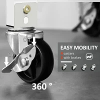 HOMCOM 3-Tier Utility Kitchen Cart with Handle Bar, Steel Basket Rolling Kitchen Island, Food Storage Service Trolley with Wheels, Rubber Wood Top (White)(m-6)