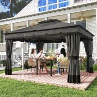 Outsunny 10' x 12' Double Roof Patio Gazebo Canopy, Outdoor Gazebo Shelter with Netting & Curtains, for Garden, Lawn and Deck(m-1)