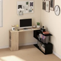 HOMCOM 55" Corner Computer Desk, 360° Rotating L-Shaped Desk, Home Office Workstation with 3-Tier Shelves, Bookshelf(m-1)