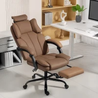 HOMCOM Reclining Office Chair, Executive Desk Chair with Pet-Friendly Fabric, Headrest, Footrest, Swivel Wheels, Brown(m-1)