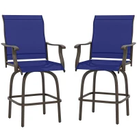 Outsunny Outdoor Bar Stools Set of 2, Swivel Bar Height Chairs with High Back, Curved Armrests and Steel Frame, Navy Blue(m-2)