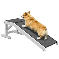 PawHut Pet Ramp, Bed Steps for Dogs Cats with Non-slip Carpet, 49"L x 16"W x 14"H, White Grey(m-11)