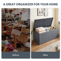 Outsunny 100 Gallon Resin Deck Box, Waterproof Lockable Outdoor Storage Box with Pneumatic Gas Rods, Side Handles(m-4)