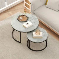 HOMCOM Modern Coffee Table Set of 2, Nesting Side Tables w/ Metal Base for Living Room Bedroom Office Marble Grey(m-9)