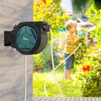 Outsunny 1/2 in x 65ft Wall Mounted Garden Hose Reel, Retractable Water Hose Reel with Auto Rewind, Any Length Lock, Blue(m-8)