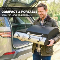 Outsunny 3 Burner Portable Propane Gas Grill Griddle, Tabletop Grill & Griddle Combo with Adjustable Foot Pads, 28,500 BTU, Black(m-5)