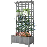 Outsunny Wood Planter with Trellis for Vine Climbing, Raised Garden Bed, Privacy Screen for Backyard, Patio, Deck, Dark Grey(m-11)
