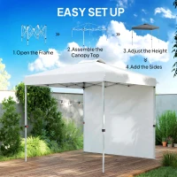 Outsunny 8 x 8 Pop Up Canopy with 1 Sidewall, Carry Bag and 4 Sand Bags, Height Adjustable Instant Sun Shelter, White(m-4)