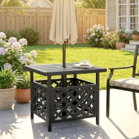 Outsunny 22" Outdoor Coffee Table, Patio Side Table with Umbrella Hole Slatted, Metal Top, for Garden, Backyard, Poolside, Black(m-1)