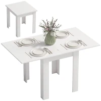 HOMCOM 55" Extendable Dining Table for 4-6 Person, Kitchen Table with PU Handle and Felt Pads for Small Spaces, White(m-11)