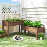 Outsunny 2 Tiers Raised Garden Bed, Wooden Elevated Planter Box with Legs, Gardening Planting Bed, Carbonised(m-1)