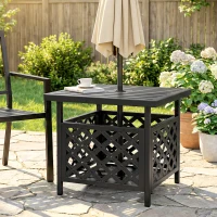 Outsunny 22" Outdoor Coffee Table, Patio Side Table with Umbrella Hole Slatted, Metal Top, for Garden, Backyard, Poolside, Black(m-8)