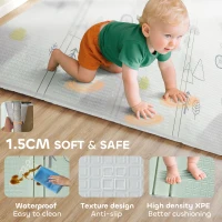 Qaba Foldable Baby Plat Mat, 79" x 59" Kids Floor Mat for Crawling and Learning, Track & Elephant Theme(m-6)